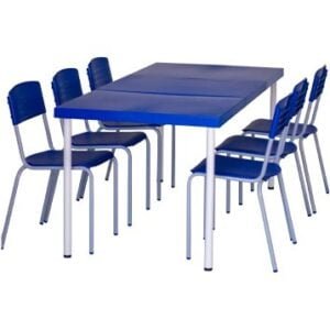 Mesa retangular - tampo ABS - tripartido - com 6 cadeiras