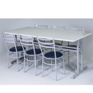 Mesa de refeitório com 6 cadeiras estofadas